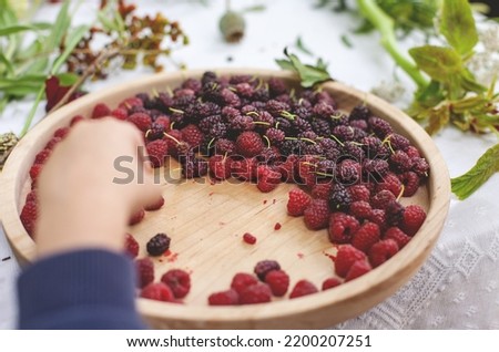 berries for dessert, raspberries and mulberries, delicious, harvest
