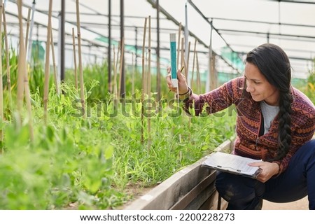 Female  native american research assistant on the field in a greenhouse Royalty-Free Stock Photo #2200228273