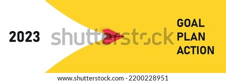 Red airplane going towards goal, plan, action. 2023 year plan idea concept.
business creativity new idea discovery innovation technology. Royalty-Free Stock Photo #2200228951