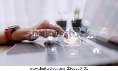 Working woman using a computer to Concept of fund financial investment management portfolio diversification
