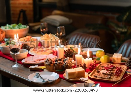 Traditional German Christmas dinner at home during the holidays Royalty-Free Stock Photo #2200268493