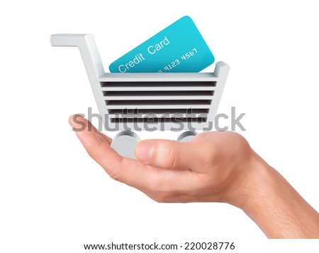 hand hold a Shopping cart symbol on white background