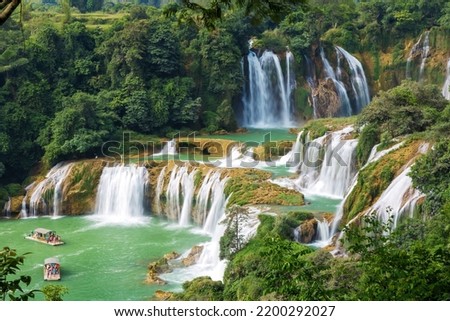 Stunning view at Detian waterfalls in Guangxi province China Royalty-Free Stock Photo #2200292027