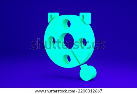 Green Spinning reel for fishing icon isolated on blue background. Fishing coil. Fishing tackle. Minimalism concept. 3d illustration 3D render.
