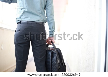 Men with leather bag for a documents and laptop, Businessman with briefcase in hand