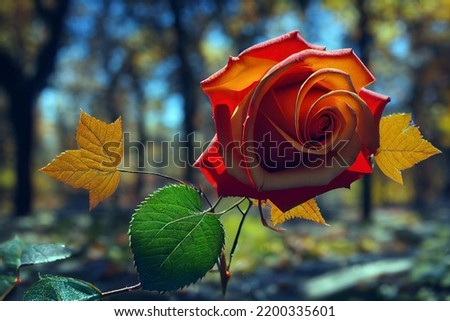 red rose is blooming in autumn season