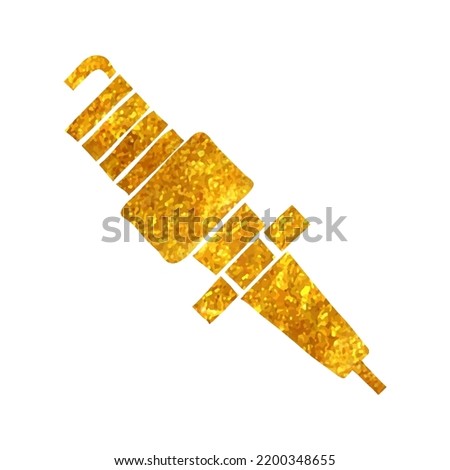Hand drawn Spark plug icon in gold foil texture vector illustration