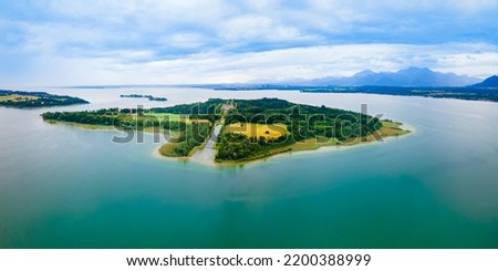 Herreninsel aerial panoramic view, it is the largest island in the Chiemsee lake in southern Bavaria, Germany Royalty-Free Stock Photo #2200388999