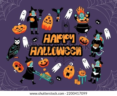 Halloween witch set. Halloween stikers.