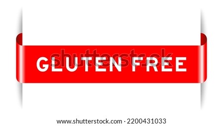 Red color inserted label banner with word gluten free on white background