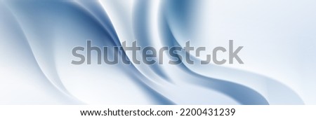 Abstract blue white luxury fabric wave background with copy space. Smooth liquid wave. Elegant shiny silk satin texture. Suit for wallpaper, cover, header, desktop, web, flyer. Vector illustration