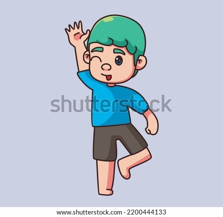greeting children boy. Isolated cartoon person illustration. Flat Style Sticker element vector