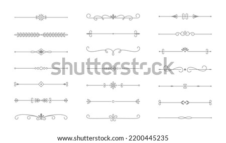 Classic line separators. Flourishes decorative dividers, book embellishment decoration ornaments, vintage vector text calligraphic boarders Royalty-Free Stock Photo #2200445235