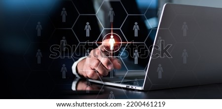 Idea for customer behavior, buyer persona, target customer Marketing plans and tactics Personalization of marketing, customer-centric strategies Working on a computer to research potential consumers. Royalty-Free Stock Photo #2200461219