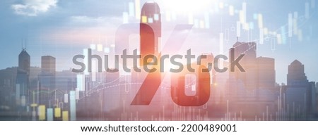 Percentage symbol on a cityscape background. Website Banner