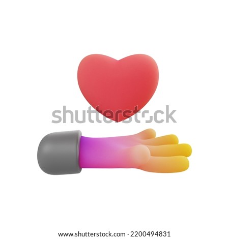 3d illustration. Valentine's Day icon. Cartoon character hand holding red heart. Business or medical clip art isolated on white background.