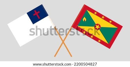 Crossed flags of christianity and Grenada. Official colors. Correct proportion. Vector illustration

