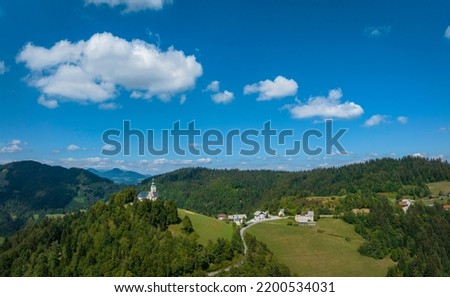 Aerial view of Village Crni vrh near Polhov Gradec, Slovenia