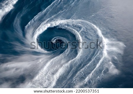 Hurricane from space. Satellite view. Super typhoon over the ocean. The eye of the hurricane. View from outer space. Some elements of this image furnished by NASA

 Royalty-Free Stock Photo #2200537351