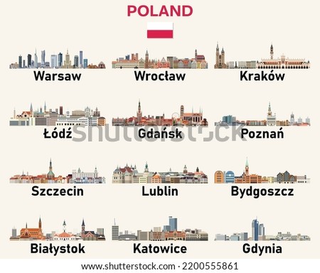 Poland cities skylines vector illustrations set Royalty-Free Stock Photo #2200555861