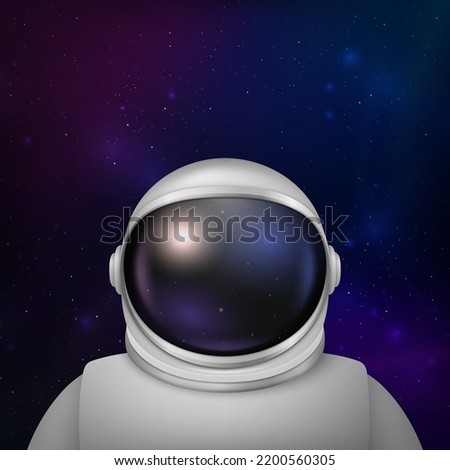 Vector 3d Realistic Spaceman, Astronaut. Spacesuit, Astronaut Helmet on Space Background. Cosmonaut Suit with Transparent Glass Visor for Space Exploration. White Suit for Spaceman, Protection Royalty-Free Stock Photo #2200560305