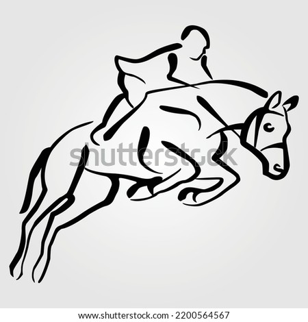 Horses Silhouette Vector Illustration Equestrian Equine Horse Riding Racing Jockey Jumping Pony Outline