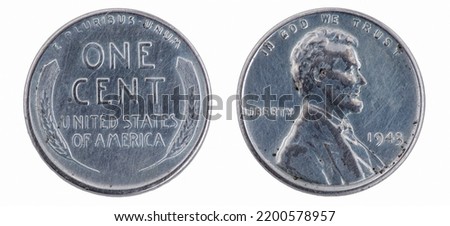 Old American One cent coin (1943)
 Royalty-Free Stock Photo #2200578957