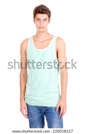handsome young man posing isolated in white background