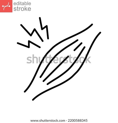 Muscle pain thin line icon. Muscular pain, rheumatism anatomy symbol. Body ache Healthcare and medical problem. Editable stroke. Vector illustration. Design on white background. EPS 10 Royalty-Free Stock Photo #2200588345