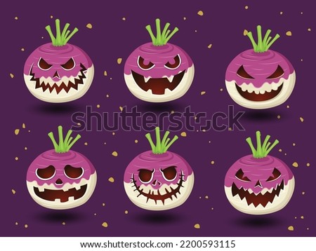 Halloween Turnips Collection In Flat Design. Swap your pumpkins for turnips this Halloween. Vector illustration Royalty-Free Stock Photo #2200593115