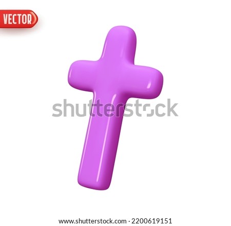 Cross Christian religious decor. Realistic 3d design element In plastic cartoon style. Icon isolated on white background. vector illustration