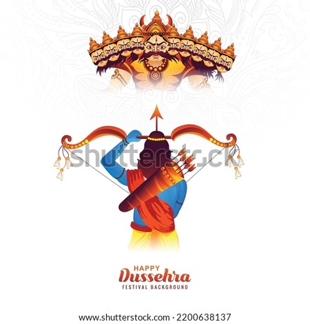 Lord rama killing ravana with ten heads in happy dussehra celebration background Royalty-Free Stock Photo #2200638137