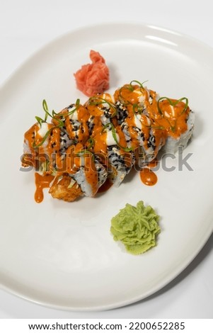 Sushi serving on white plate