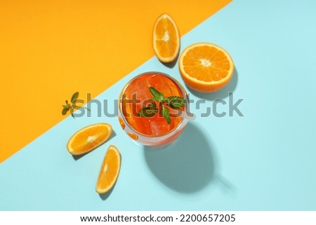 Concept of summer cocktail, Aperol Spritz, top view