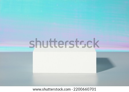 Mock up background with geometric podium for product display. product stand in minimal slyle on blue and pink background Royalty-Free Stock Photo #2200660701