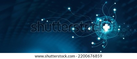 Medical abstract, Healthcare networking and data connected of patient on internet digital technologies, Medical online, consultation, Communication of Health on global network. Medicine technology. Royalty-Free Stock Photo #2200676859