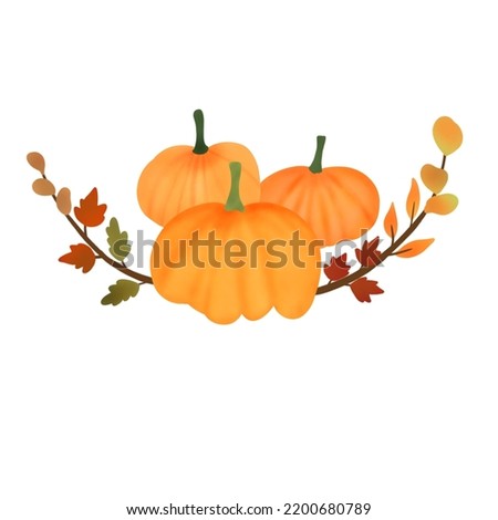 Watercolor pumpkins composition. Pumpkins with leaves isolated on white background. Design for Thanksgiving day,Halloween,greeting cards,poster and etc.