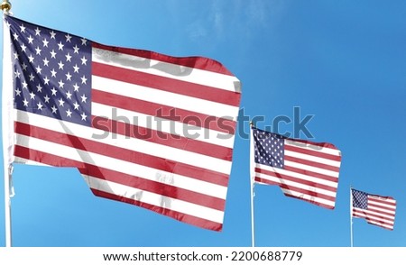 American flag with blue sky. waving blue sky