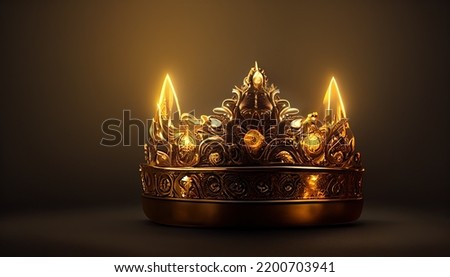 Golden crown on dark background with copy space