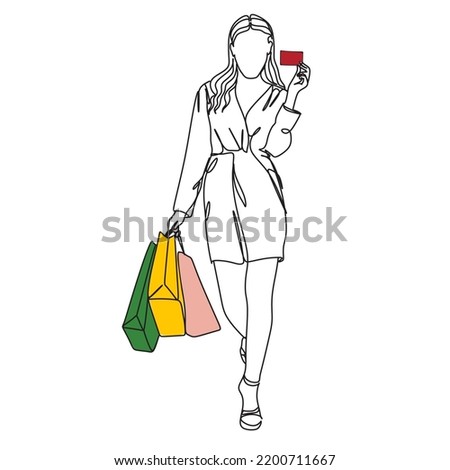 Shopping one line drawing. Minimalistic vector illustration, Oneline art.