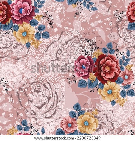 cute multi color vector stock flowers with leaves bunches pattern on texture background
