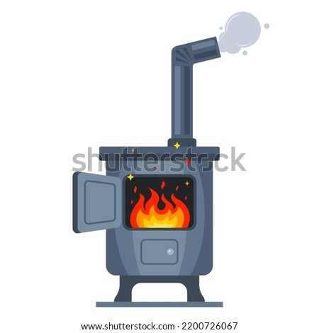 iron potbelly stove for heating the apartment. old stove with chimney. flat vector illustration. Royalty-Free Stock Photo #2200726067