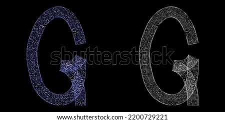 Letter G made of blue hologram on black background with clipping mask, 3d rendering