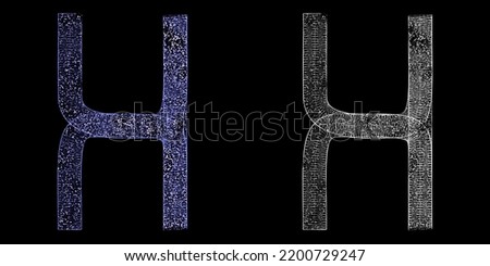 Letter H made of blue hologram on black background with clipping mask, 3d rendering