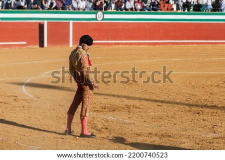 Matador in costume standing on bullring Royalty-Free Stock Photo #2200740523