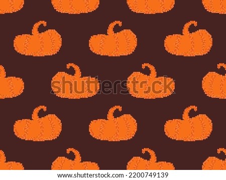 Pixel pumpkins seamless pattern. Pumpkins for Thanksgiving and Halloween in pixel art style. Retro 8-bit video game of the 90s in 2D. Design for games, apps, banners and posters. Vector illustration