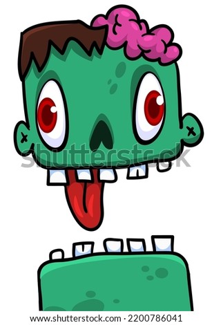 Cartoon angry zombie. Halloween vector illustration of funny zombie moaning with wide open mouth full of teeth. Great for decoration or package design