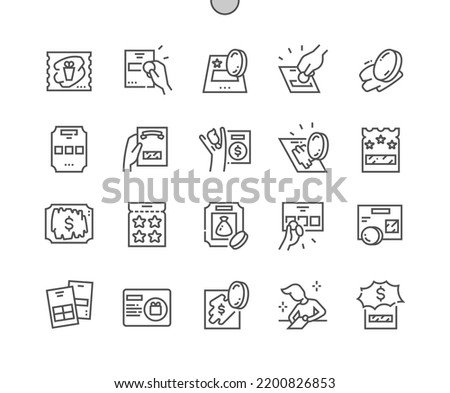 Scratch cards. Winner. Scratching off covering for prize reveal. Lottery and luck. Pixel Perfect Vector Thin Line Icons. Simple Minimal Pictogram Royalty-Free Stock Photo #2200826853