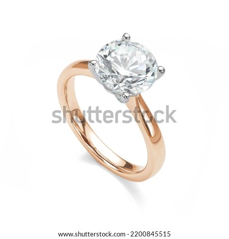 Rose Gold Solitaire Diamond Ring Isolated on White Background.  Royalty-Free Stock Photo #2200845515