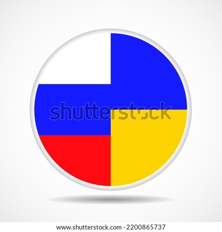 Round icon with russia and ukrainian national flags isolated on white background. Vector illustration